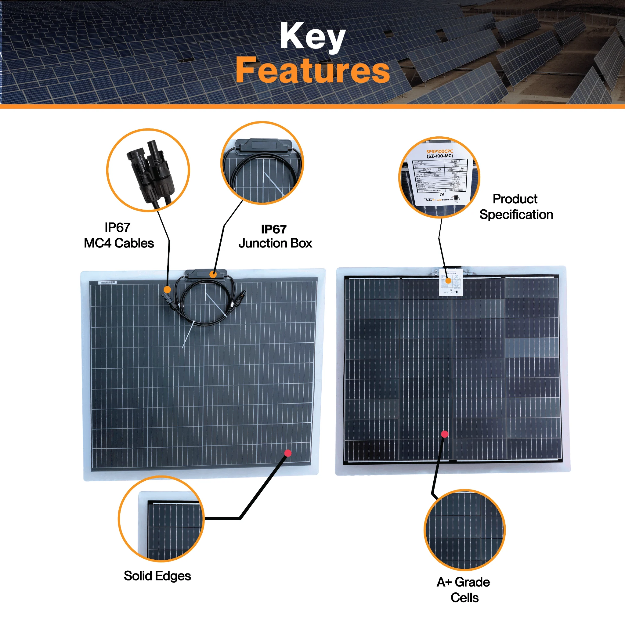 Maple Leaf 100W CPC Semi-Flexible Solar Power Panel - Bendable & Lightweight | Bifacial CPC Cells - For Curved & Uneven Surfaces - Image 4