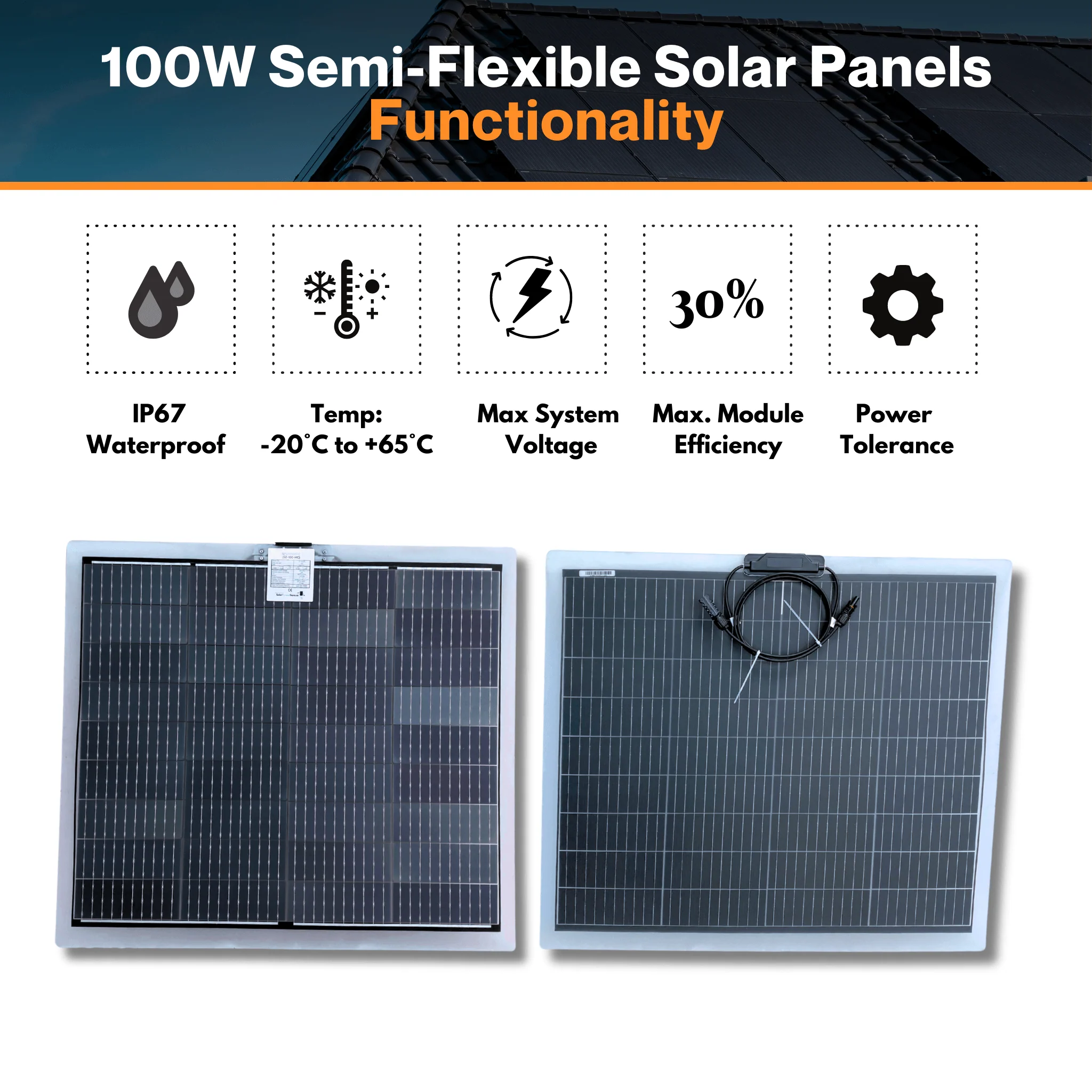 Maple Leaf 100W CPC Semi-Flexible Solar Power Panel - Bendable & Lightweight | Bifacial CPC Cells - For Curved & Uneven Surfaces - Image 5