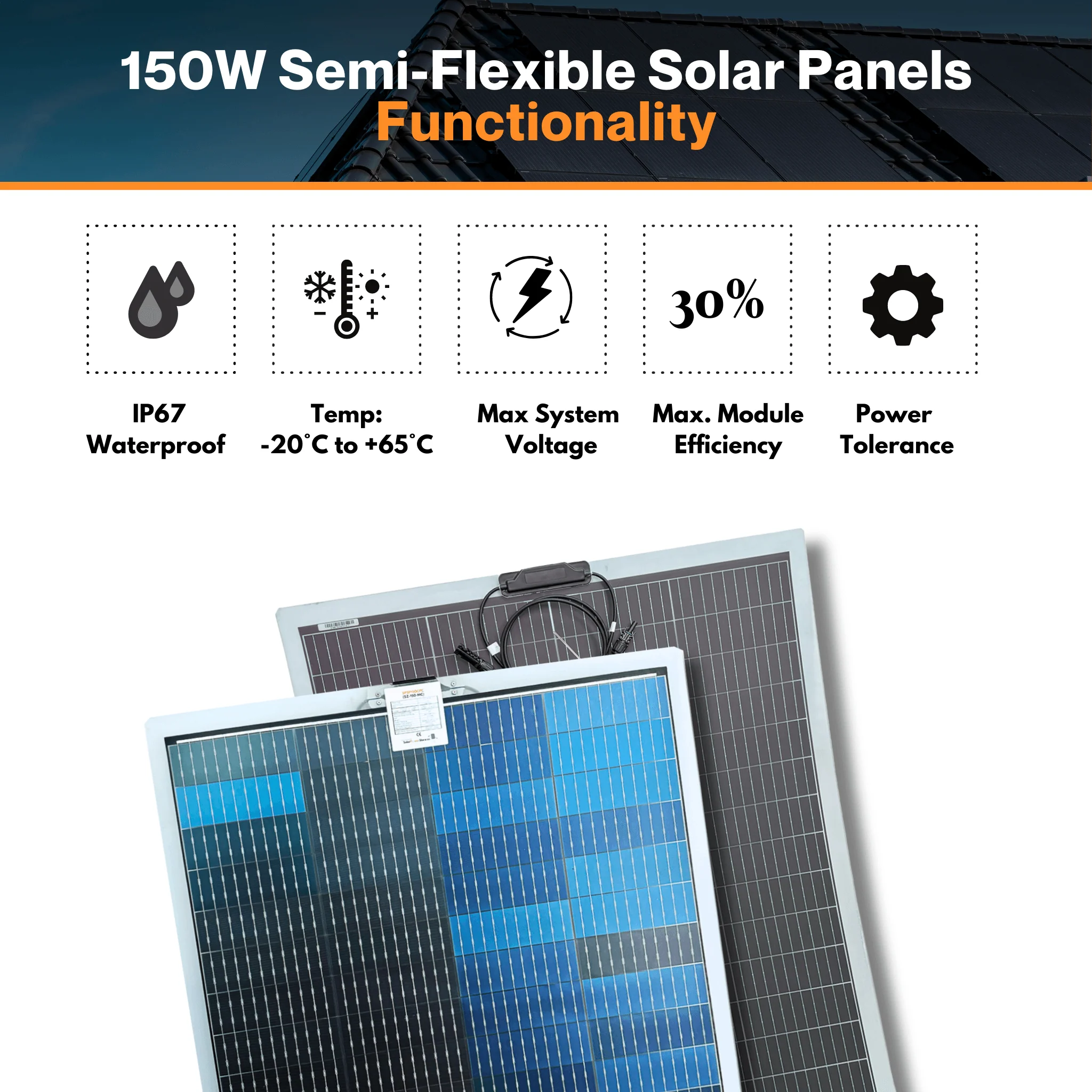 Maple Leaf 150W CPC Semi-flexible Solar Panel - Bendable Lightweight | Bi-facial CPC Cells | For Curve & Uneven Surface | W/ Waterproof Junction - Image 5