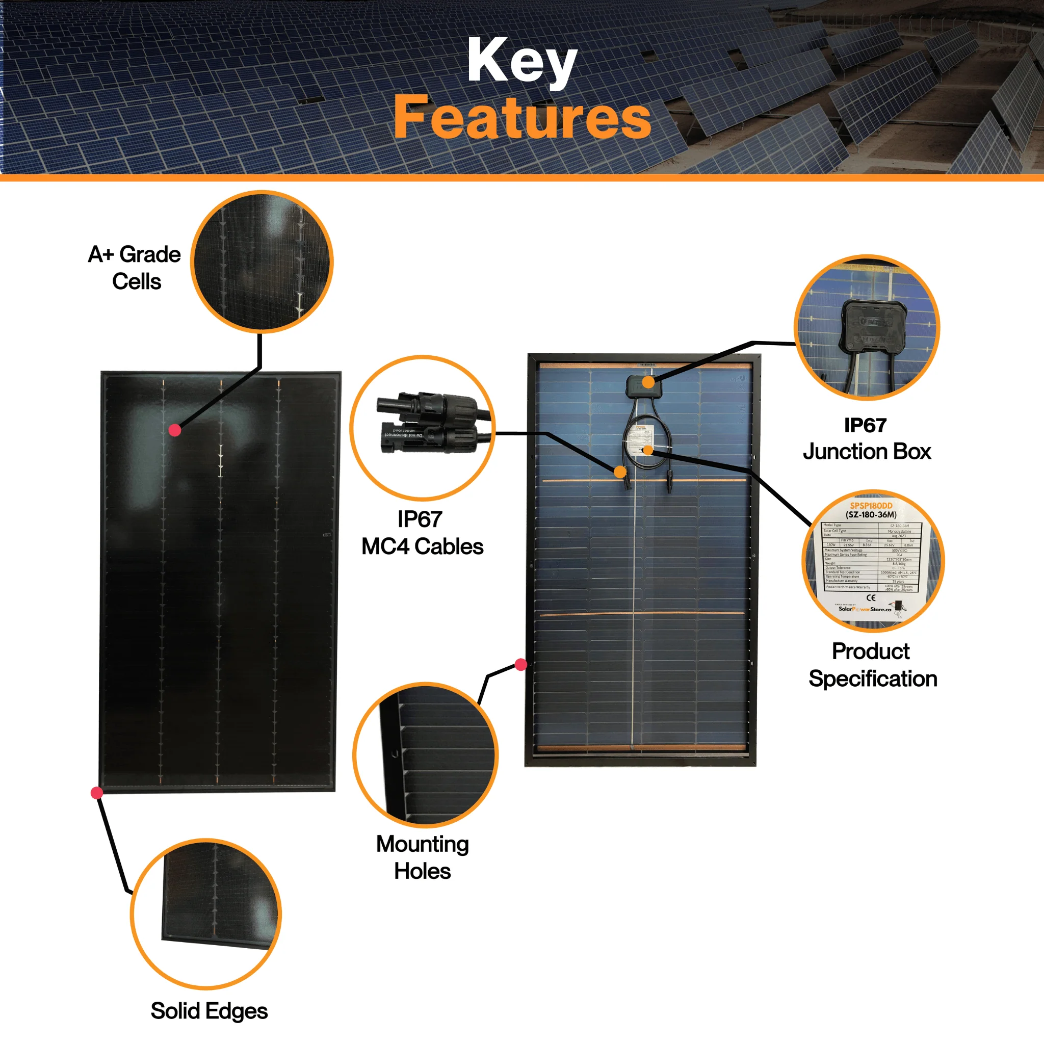 Maple Leaf 180W Mono Rigid Solar Bi-facial Panel - All Black | W/ IP67 Junction Box | IP67 MC4 Cable | Lightweight With Monocrystalline Cells - Image 4