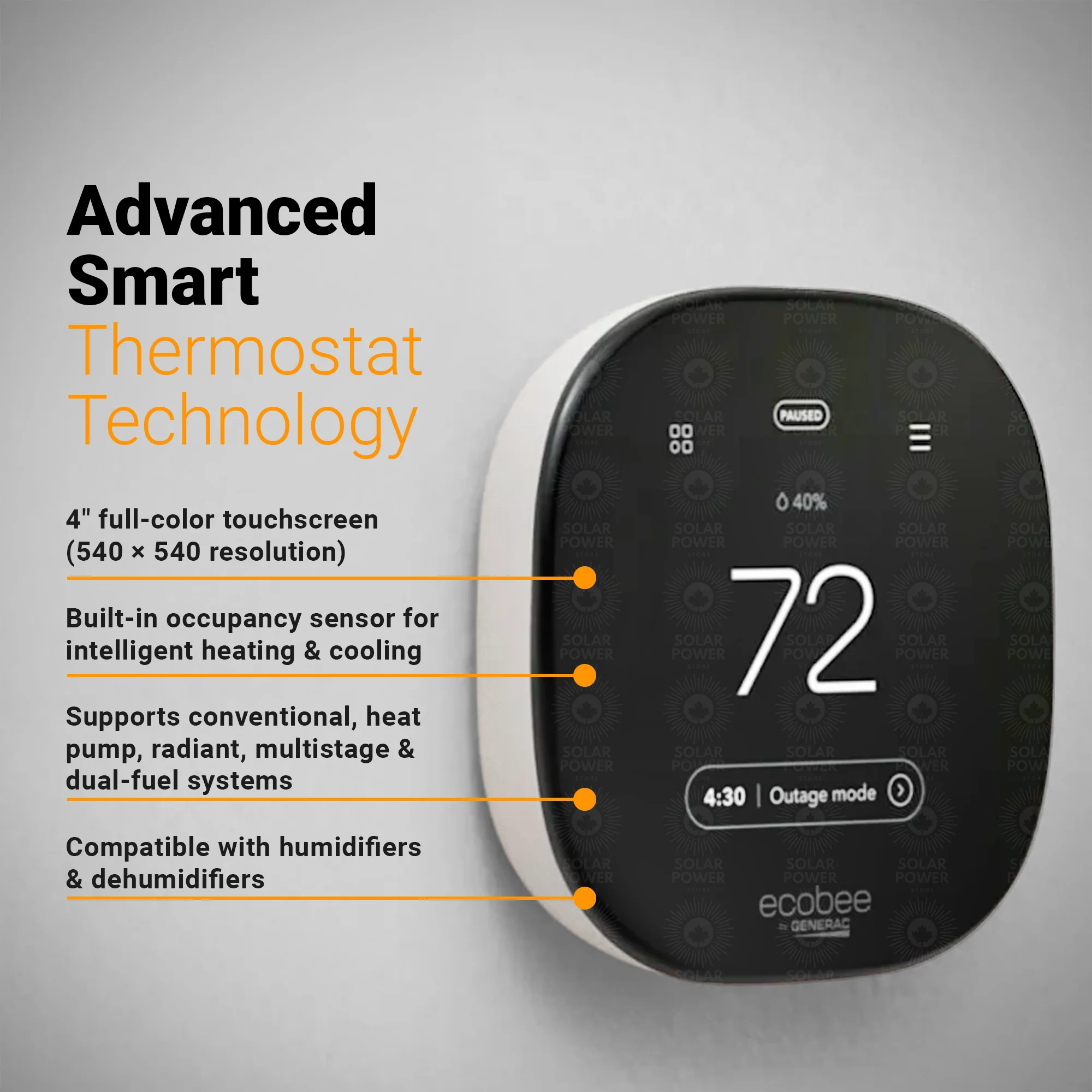 ecobee® by Generac Smart Thermostat 7364 | ENERGY STAR® Wi-Fi Thermostat | HVAC Energy Manager | Generator & PWRcell™ 2 Integrated | 4” Touchscreen | Smart Home Compatible | Backup Power Optimized - Image 4