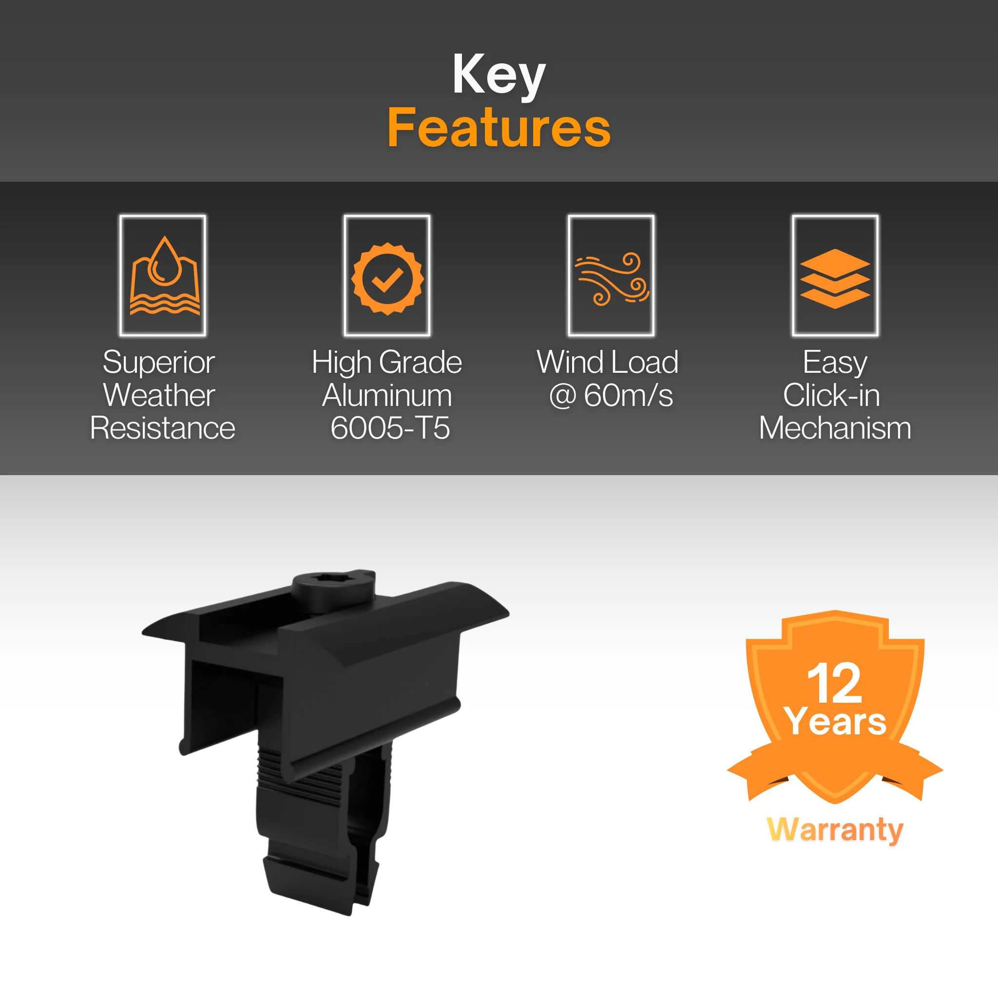 Maple Leaf Black Mid Clamp - Anodized Aluminum 6005-T5 | Click-in Mechanism - Image 2