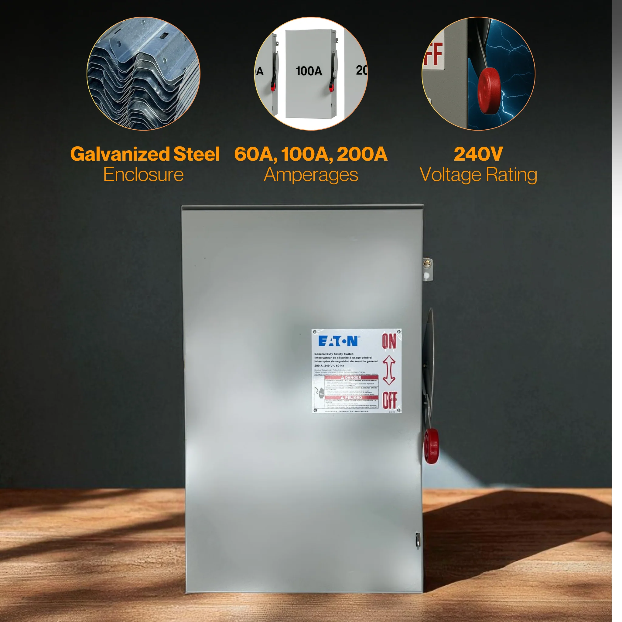 AC Disconnect Switch | 60A, 100A,200A | Eaton General Duty Cartridge Fuse Safety Switch - NEMA 3R Enclosure | Painted Galvanized Steel | Fusible With Neutral | Class H Fuse | UL Listed - Image 7
