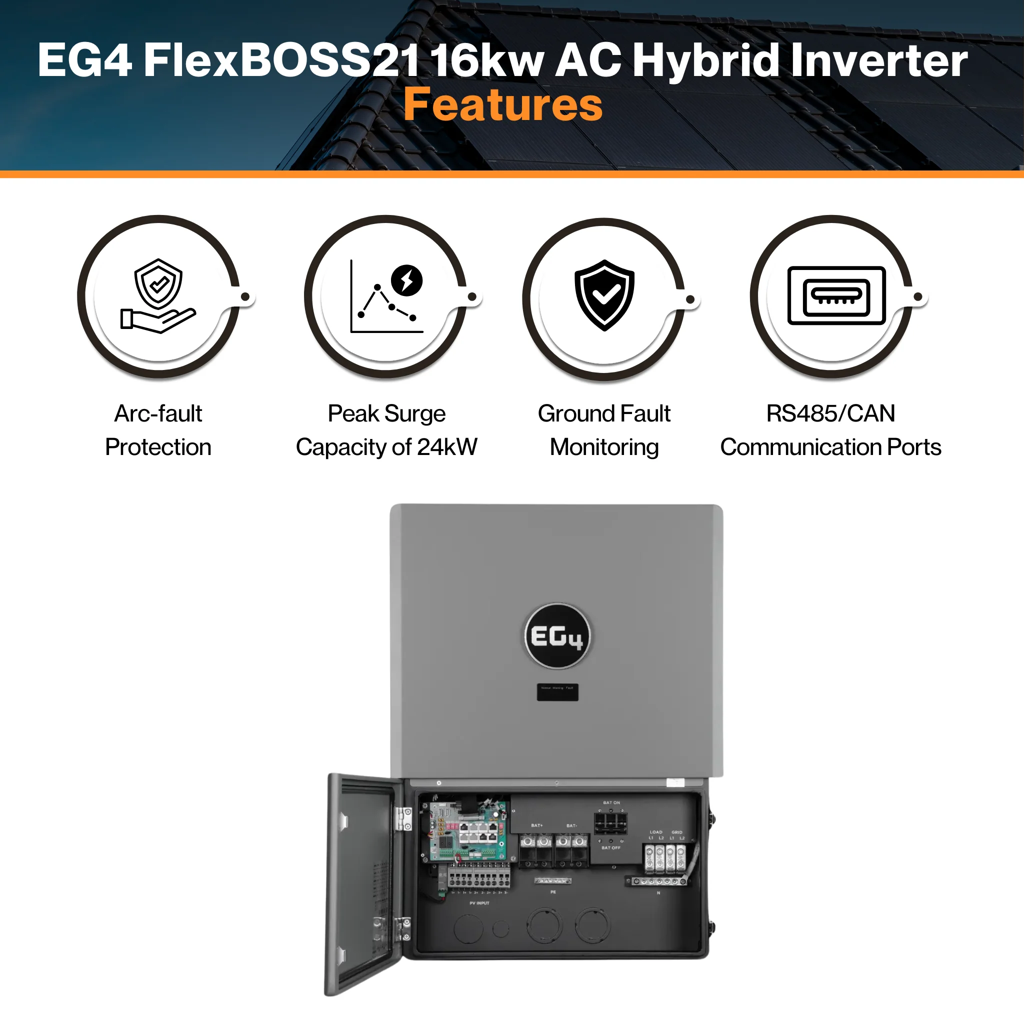 EG4® Flex BOSS21 Hybrid Inverter - 48V Split Phase | 21kW PV Input | 16kW AC Output | 16 Units Parallel | 24kW Surge Capacity | UL 1741 Listed - Image 4