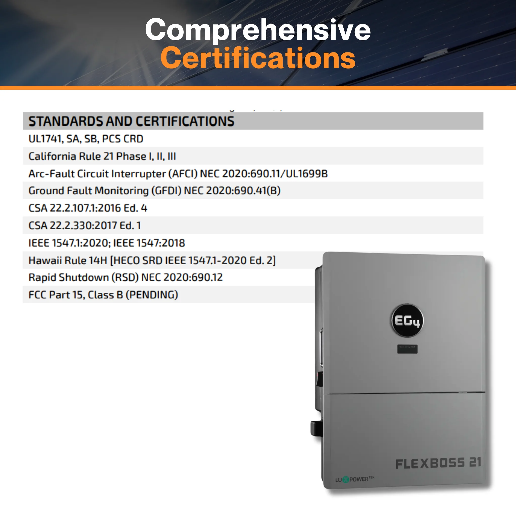 EG4® Flex BOSS21 Hybrid Inverter - 48V Split Phase | 21kW PV Input | 16kW AC Output | 16 Units Parallel | 24kW Surge Capacity | UL 1741 Listed - Image 8