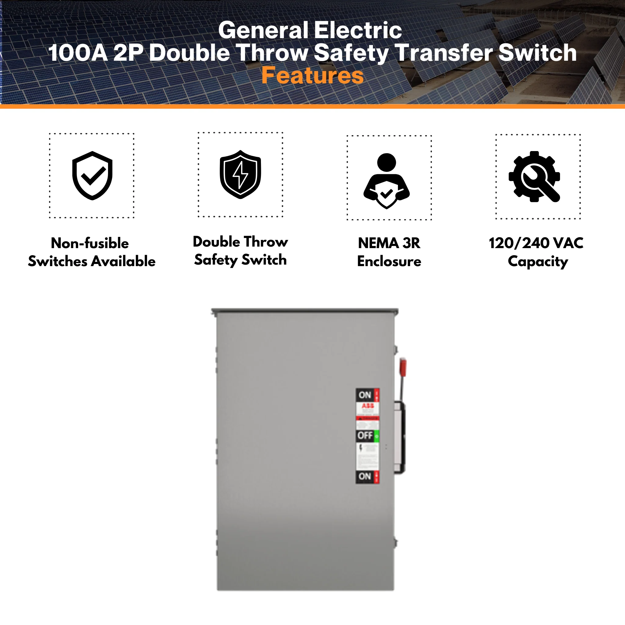 General Electric 200A 2P Double Throw Safety Transfer Switch - TC10324R | 120/240 Volt | Non-Fusible Design | NEMA 3R Enclosure | cUL & UL Approved - Image 4