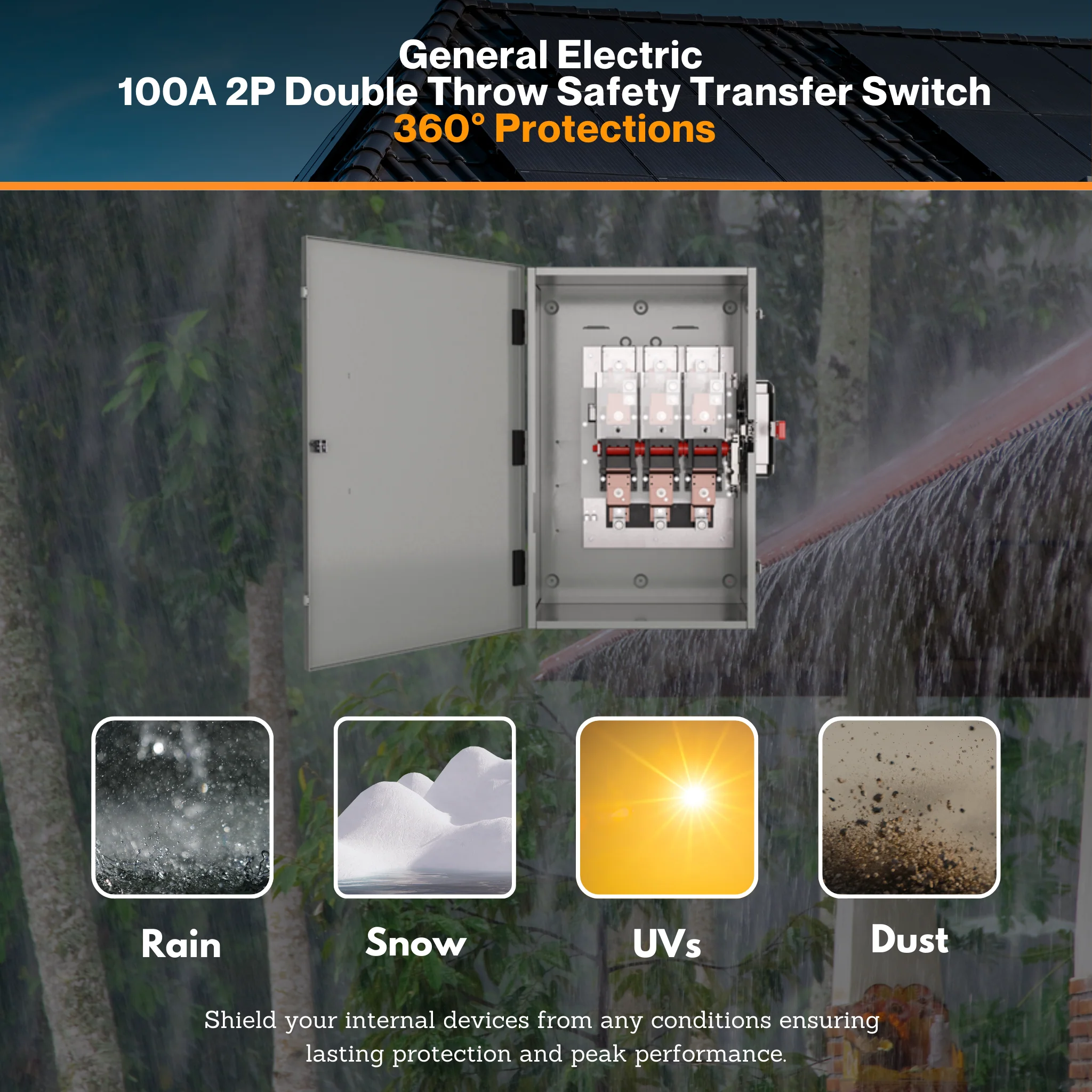 General Electric 200A 2P Double Throw Safety Transfer Switch - TC10324R | 120/240 Volt | Non-Fusible Design | NEMA 3R Enclosure | cUL & UL Approved - Image 5