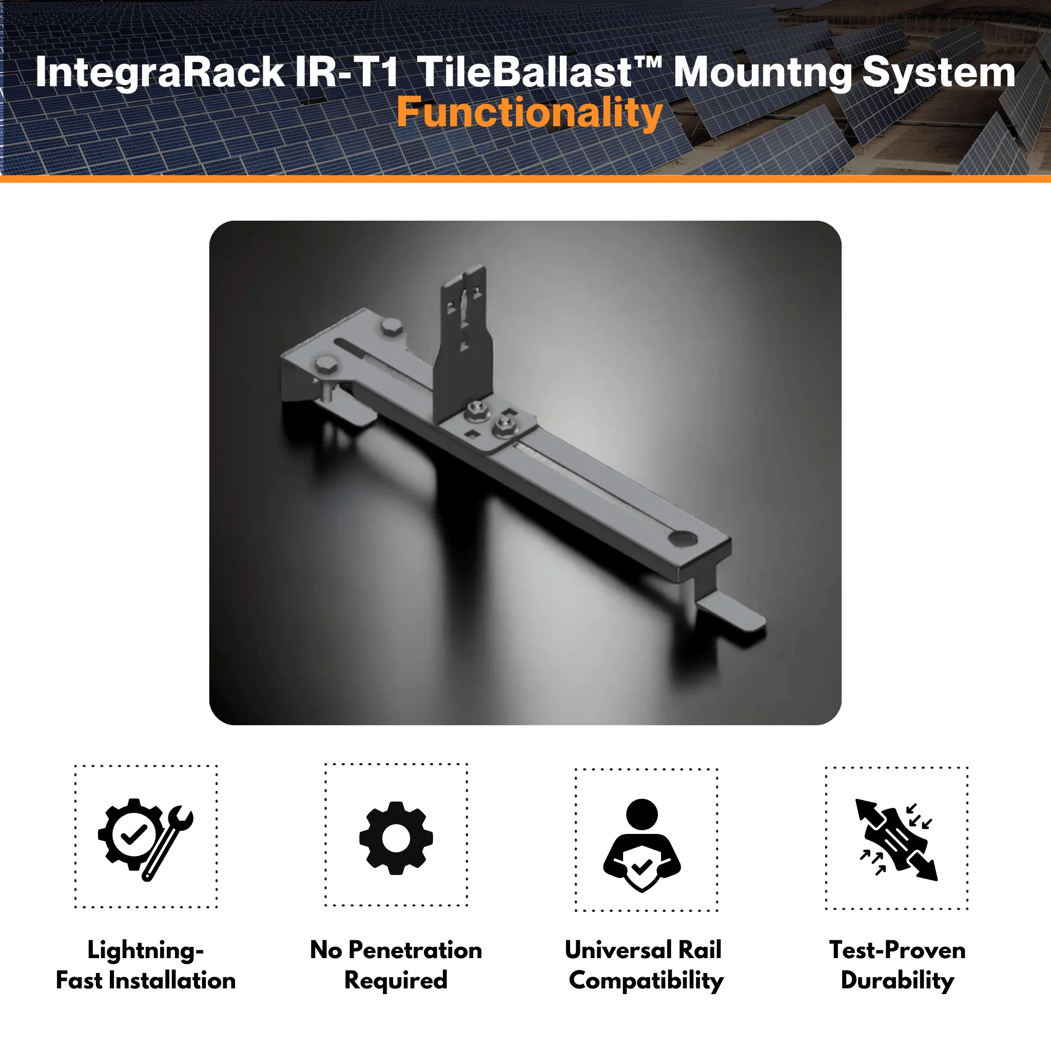IntegraRack IR-T1 No Penetration TileBallast™ Mountng System - Test-Proven Durability | Universal Rail System Compatibility | UL 2703 Certified - Image 2