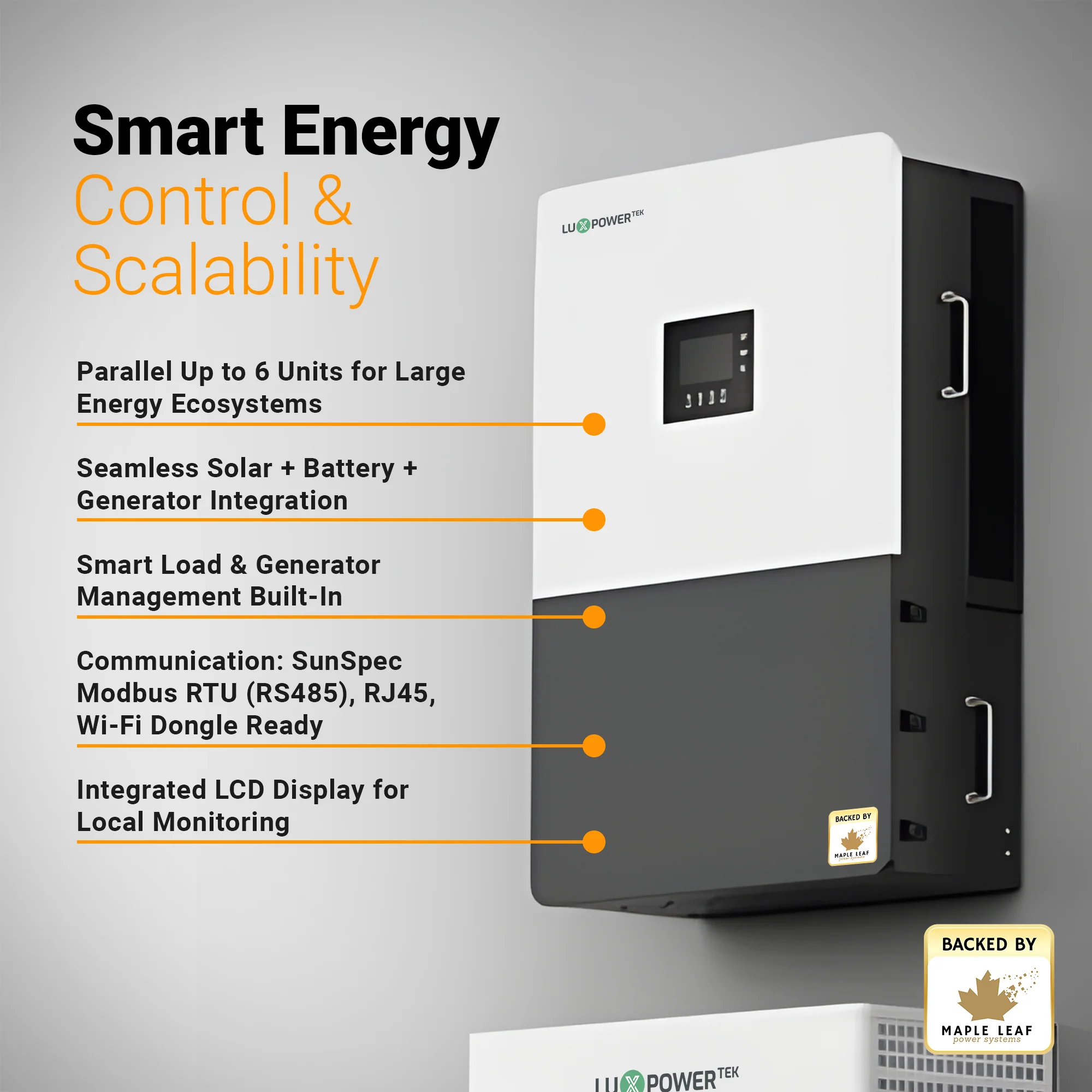 Luxpower GEN-HB-US 25K Hybrid Solar Inverter | 25kW Whole-House Backup Solar Power Inverter | 120/240V Split-Phase | 200A Output | 6 MPPT / 48kW PV Input | High-Voltage Battery Ready | Parallel Up to 6 Units | IP65 Outdoor Rated - Image 4