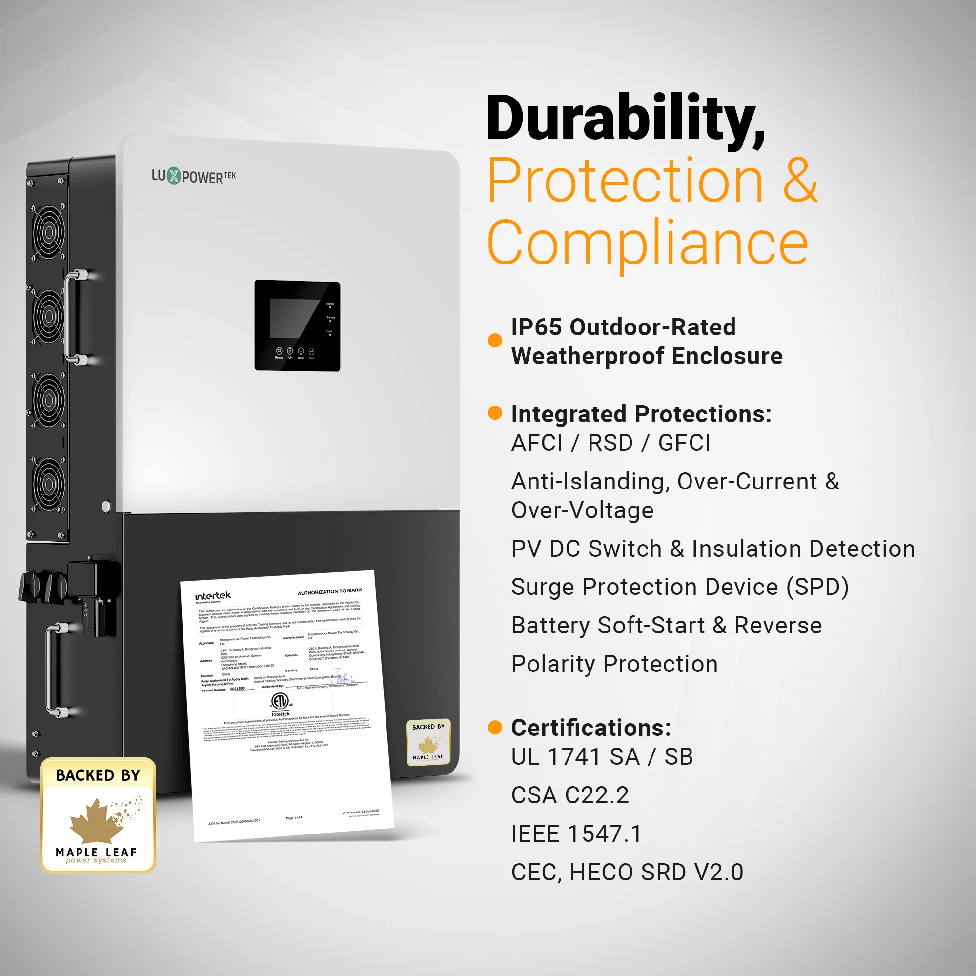 Luxpower GEN-HB-US 25K Hybrid Solar Inverter | 25kW Whole-House Backup Solar Power Inverter | 120/240V Split-Phase | 200A Output | 6 MPPT / 48kW PV Input | High-Voltage Battery Ready | Parallel Up to 6 Units | IP65 Outdoor Rated - Image 7