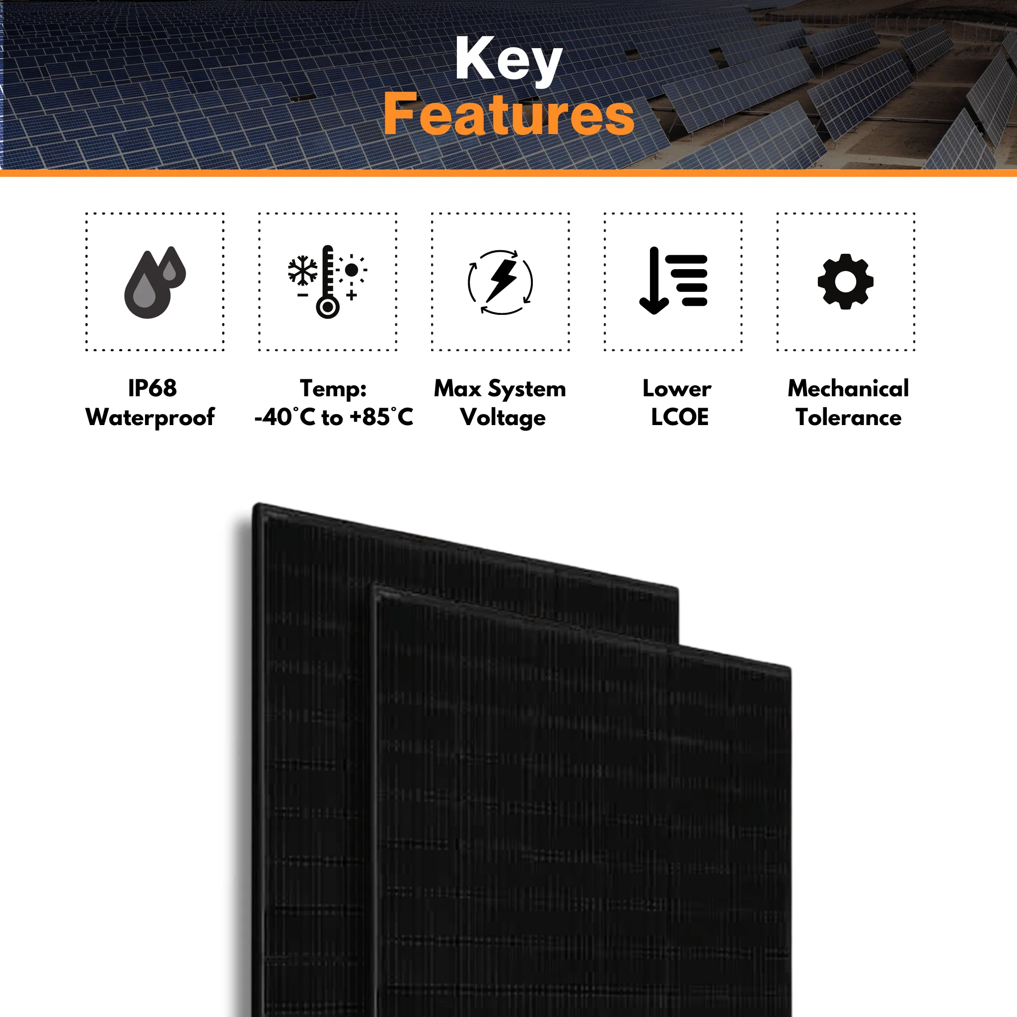 JA Solar 405W Monofacial Solar Panel - W/ 108 Split Cell | Deep Blue 3.0 Light | Half Cell Black Module | IP68 MC4 Connectors - Image 5