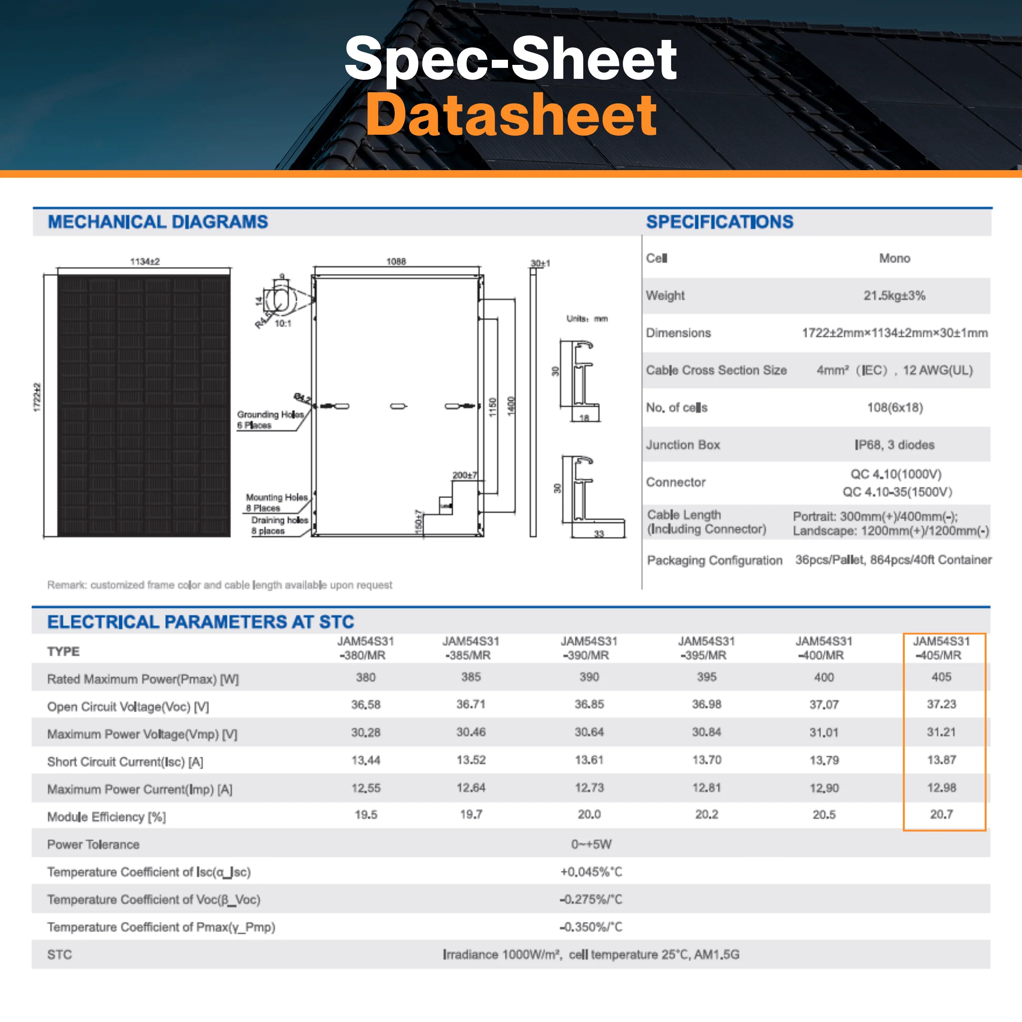 JA Solar 405W Monofacial Solar Panel - W/ 108 Split Cell | Deep Blue 3.0 Light | Half Cell Black Module | IP68 MC4 Connectors - Image 7