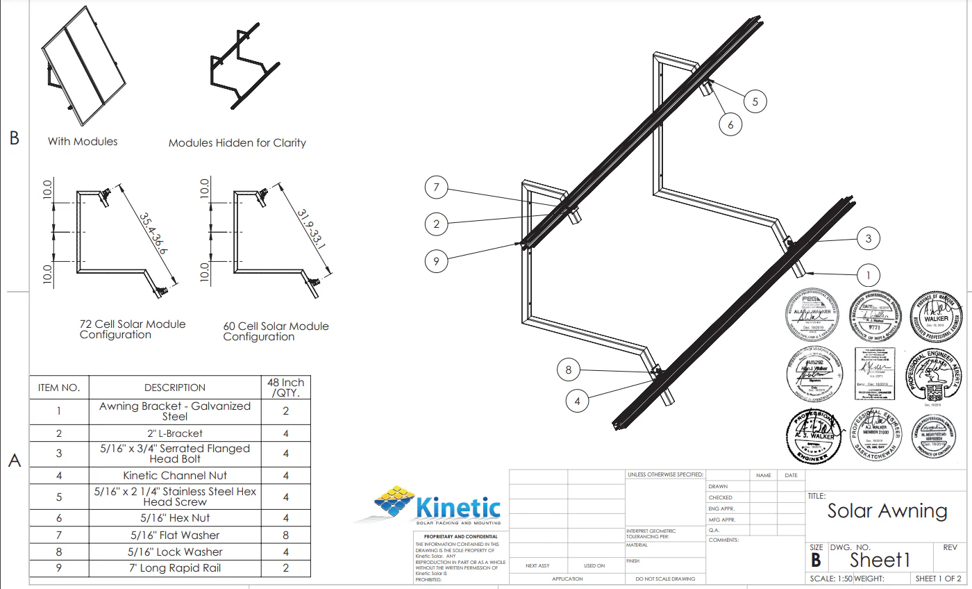 Kinetic Solar KWN60P-G Solar Panel Awning - Image 5