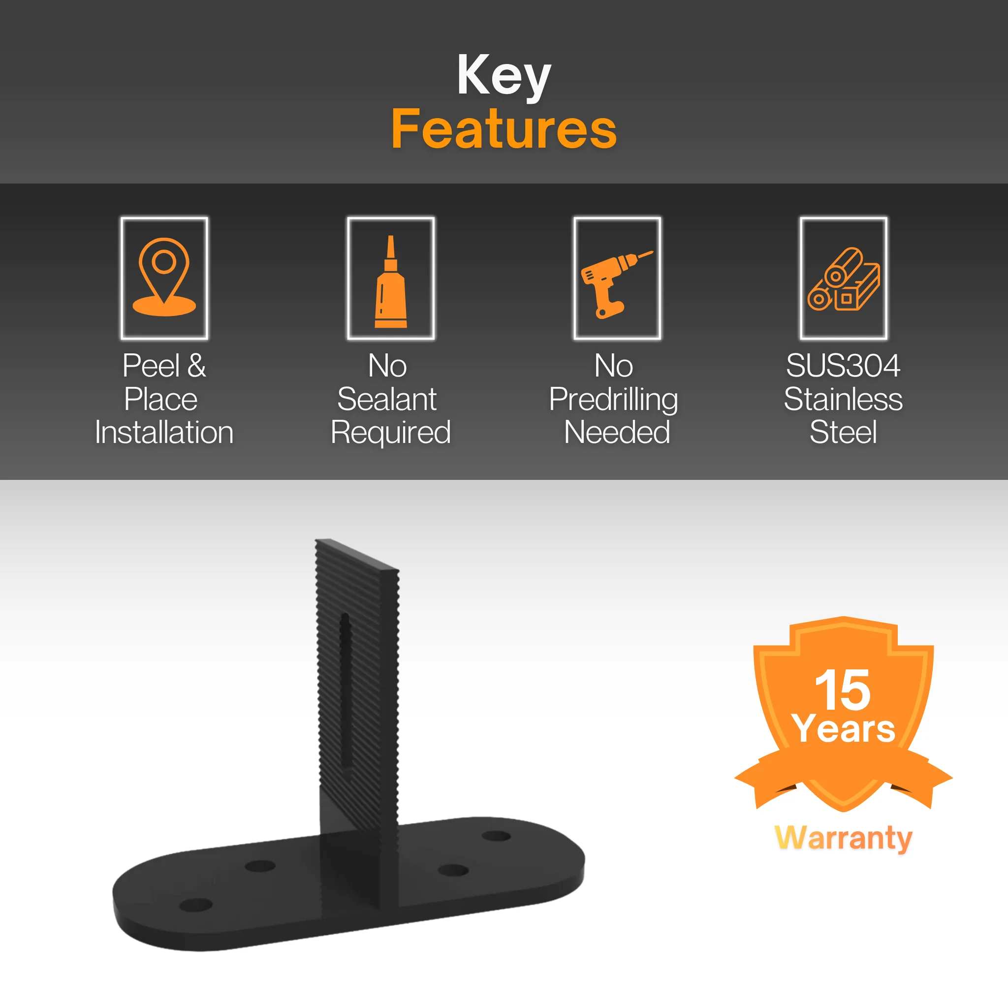 Maple Leaf Black T-Foot With Butyl Seal and Mounting Screws | Solar Power Roof Mounting Hardware - Image 2
