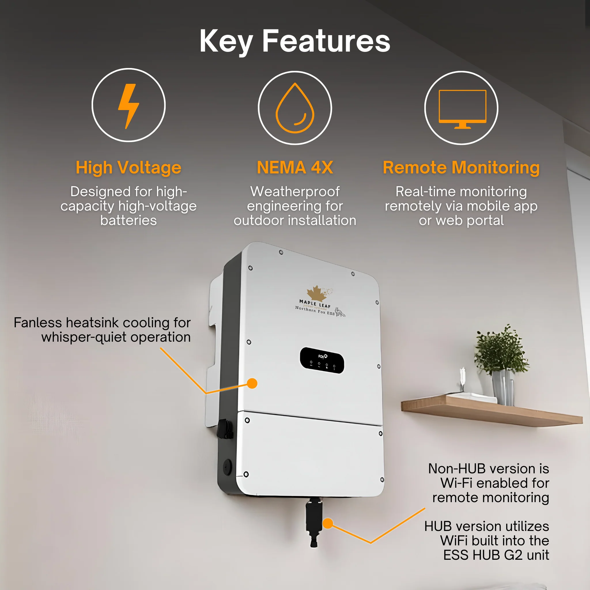 Maple Leaf Northern Fox H1&AC1 Split-Phase Hybrid Solar Inverter (HUB Version) | UL & IEEE Certified | Off-Grid & Grid-Tied | Type 4X Outdoor Rated - Image 2