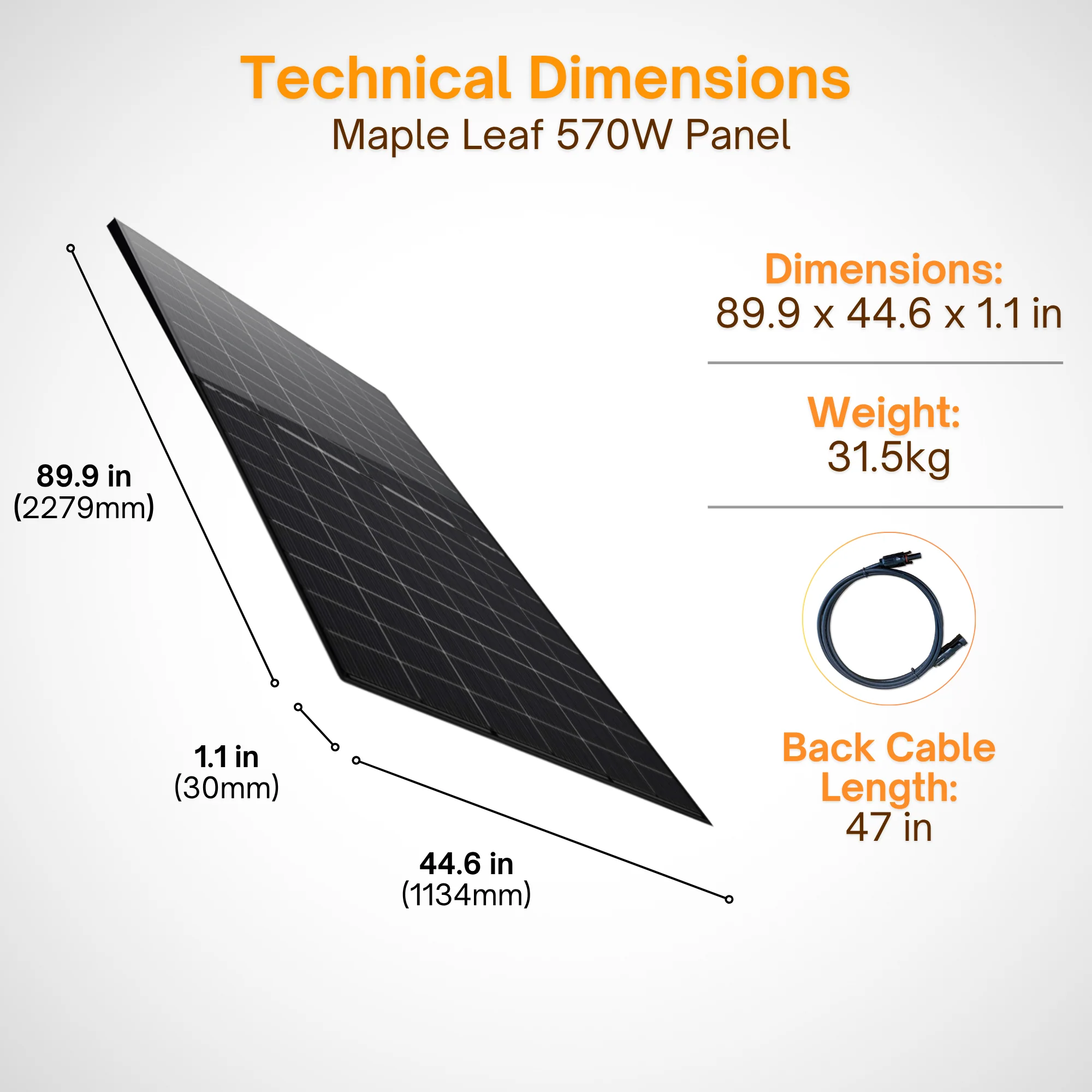 Maple Leaf All Black Bifacial Solar Panel 570W - W/ N-type Mono Cells | IP68 Junction Box & IP67 MC4 Cable - Image 6