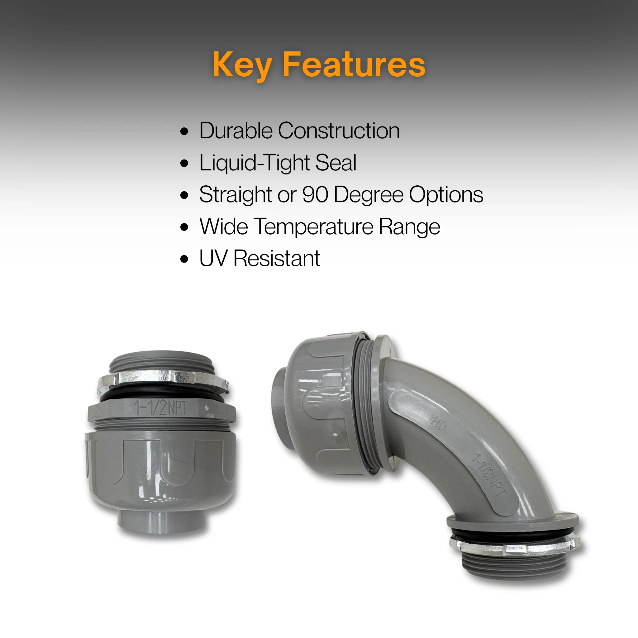 Anamet Liquid Tight Fittings Non-Metallic Connector - 3-Piece -  2", 1 1/2", 1 1/4", 1", 3/4", 1/2"  - Straight or 90-Degree Swivel - For Electrical Conduit - NMLT Series - Image 2