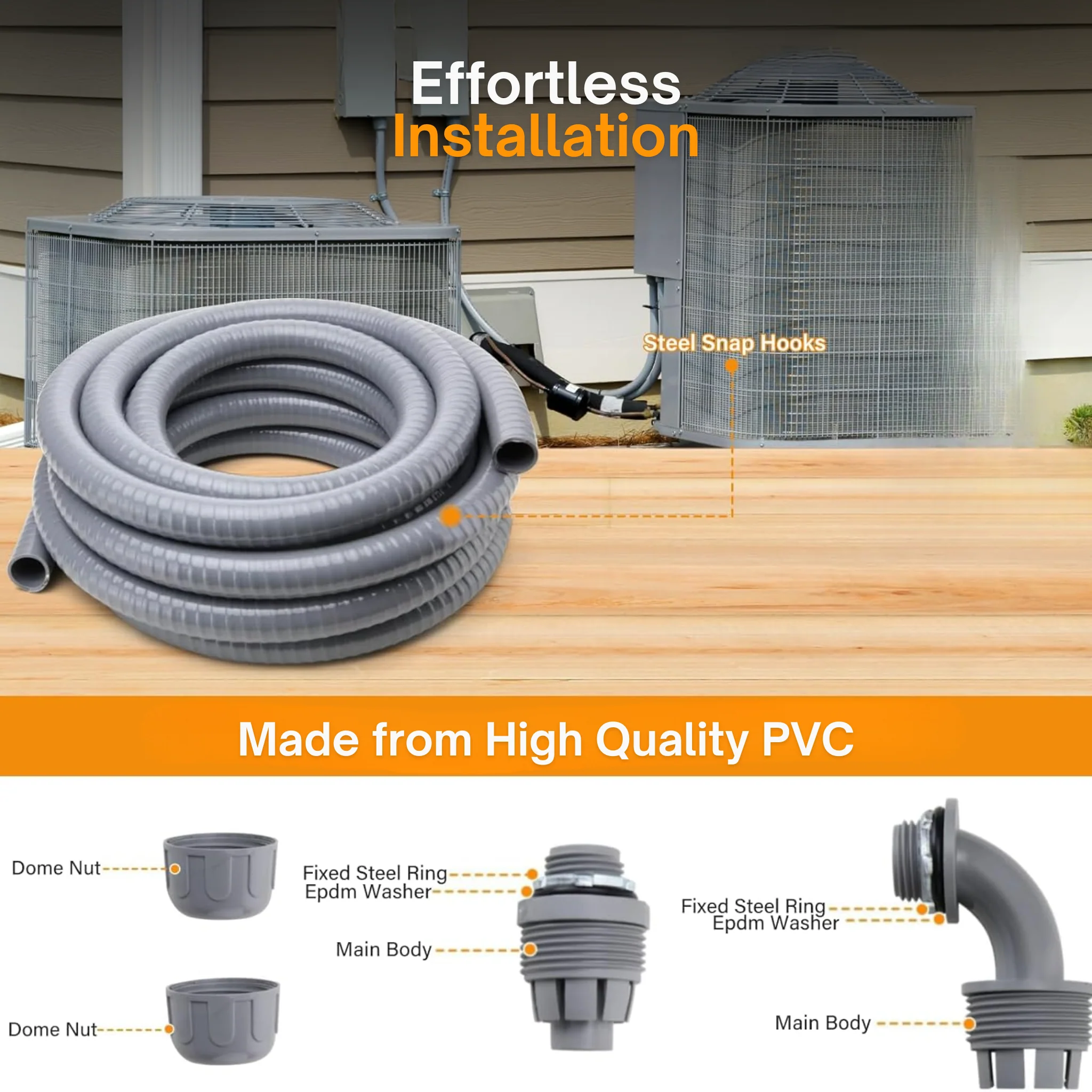 Non-Metallic Liquid-Tight Conduit Kit – 0.75" & 1" Flexible Electrical Conduit in 50ft Lengths | Includes 90 Degree Elbow Fittings and Straight Fittings - Image 4