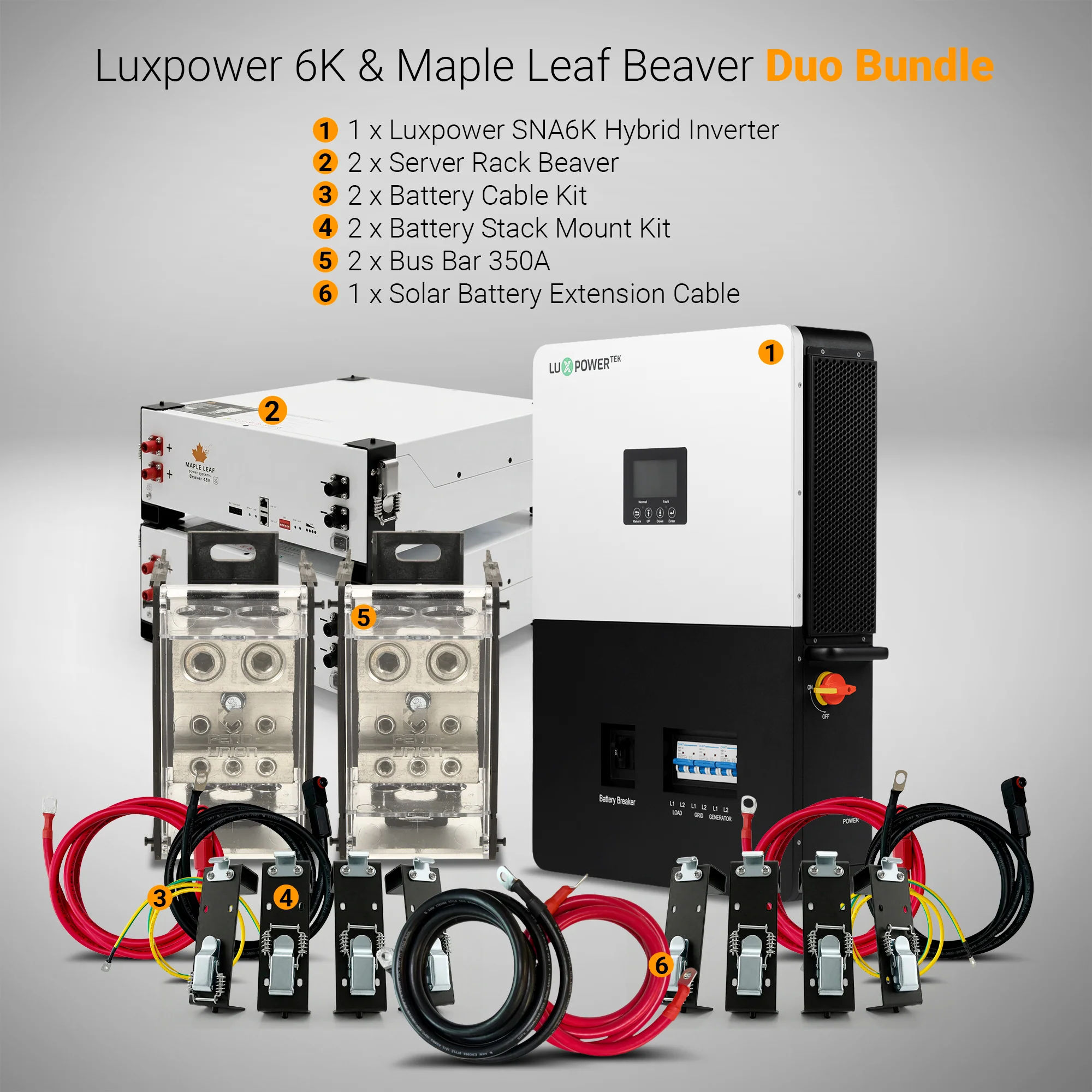 Luxpower LXP6K 6kW Inverter and Maple Leaf Beaver Heated Battery Bundles | 48v 100Ah LiFePO4 Battery and Hybrid Inverter Kits | UL9540 Certified | Complete Off-Grid and Backup Power System w/ Cables and Mount Brackets - Image 3