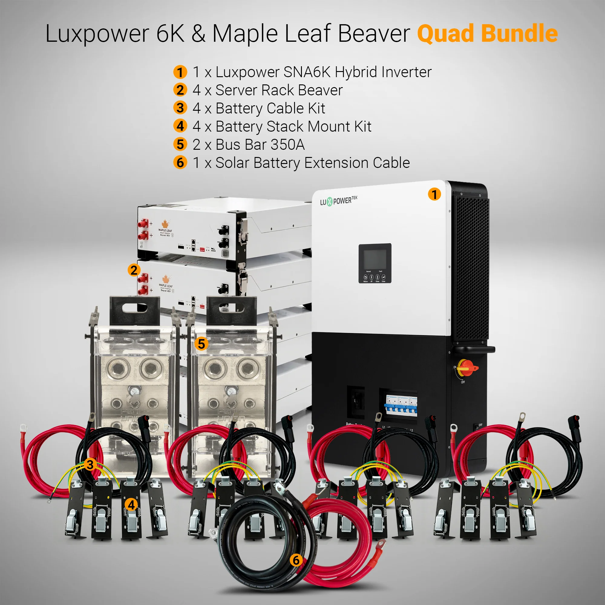 Luxpower LXP6K 6kW Inverter and Maple Leaf Beaver Heated Battery Bundles | 48v 100Ah LiFePO4 Battery and Hybrid Inverter Kits | UL9540 Certified | Complete Off-Grid and Backup Power System w/ Cables and Mount Brackets - Image 4