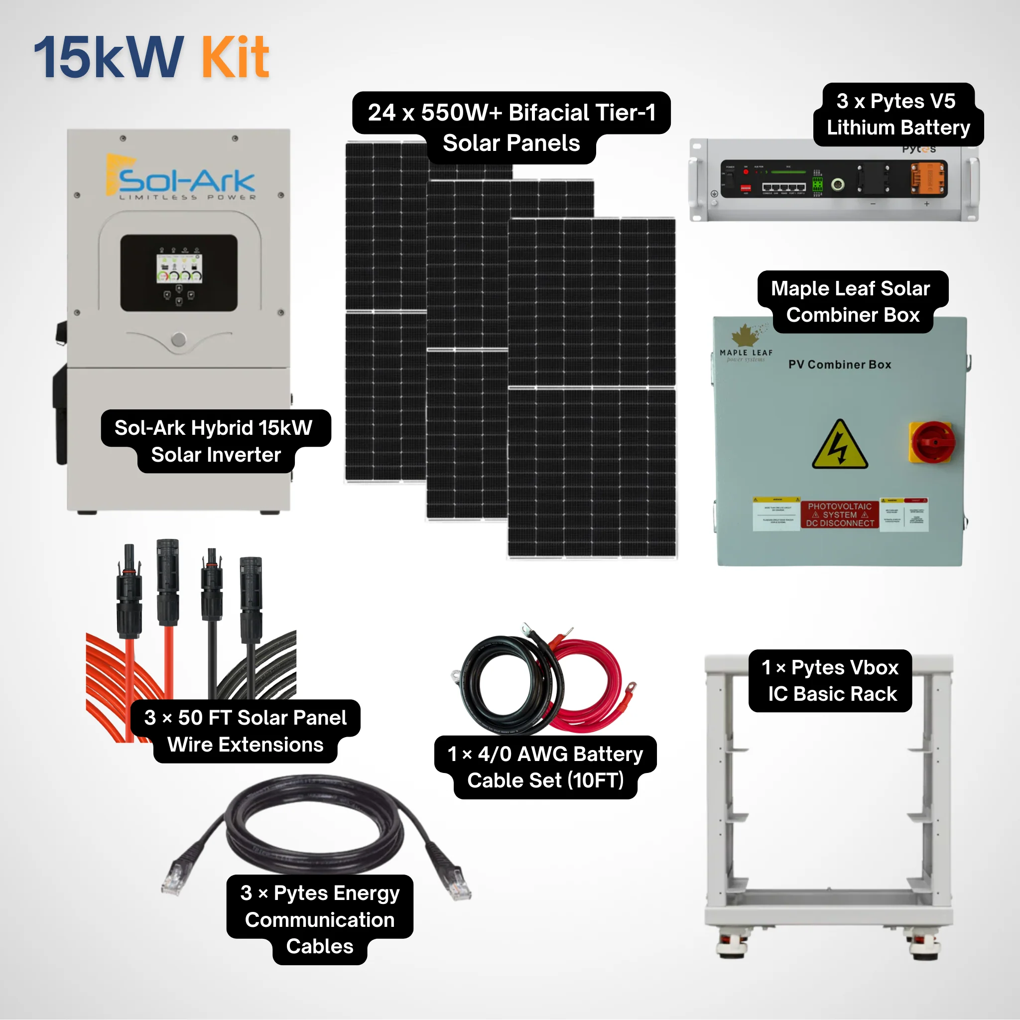 Sol-Ark 15K Solar Power Kit | 550W+ Tier-1 Class Bifacial Solar Panel| 48V 5.12kWh Pytes V5 Battery | Solar Power Kit for Home, Cabin & Off-Grid/Hybrid - Image 15