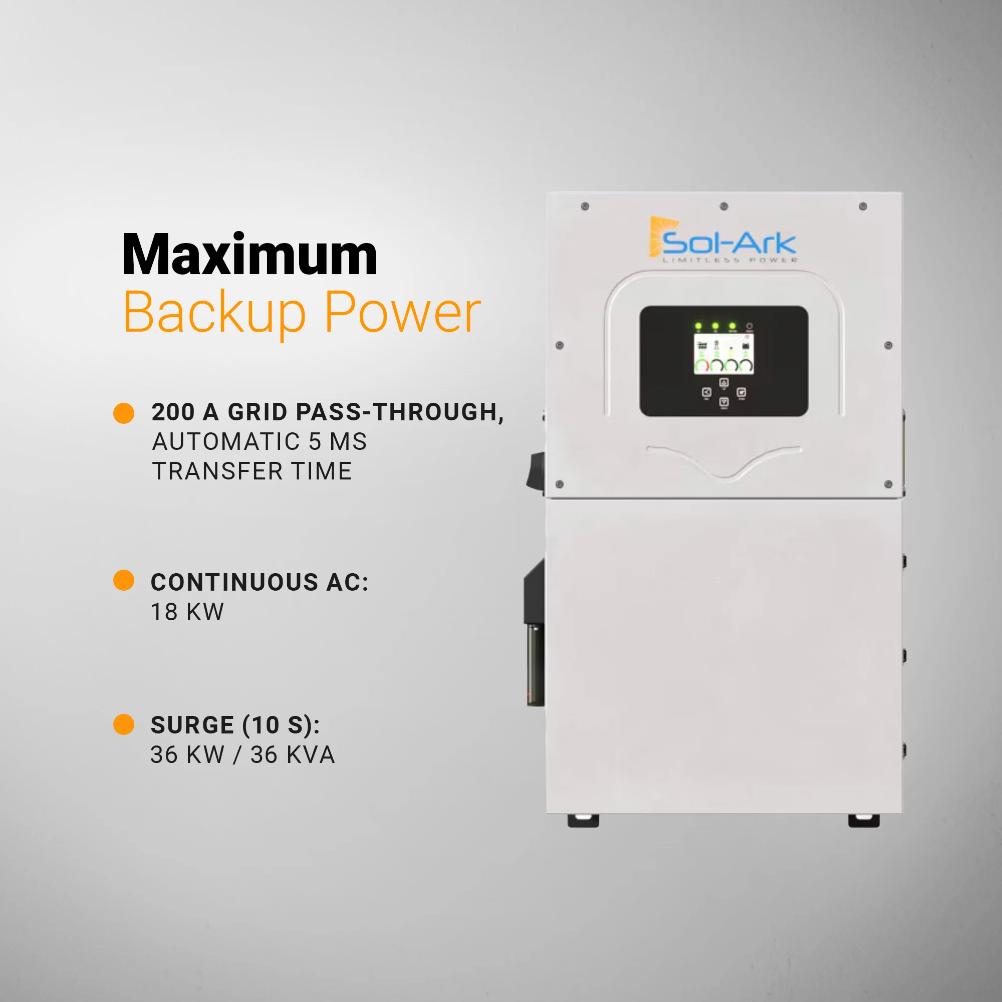Sol-Ark 18K-2P Premium Hybrid Inverter (Limitless 18K-2P-LV) Whole-Home Backup | 18 kW Continuous / 36 kW Surge | 48 V Battery | 10-Year Warranty - Image 4