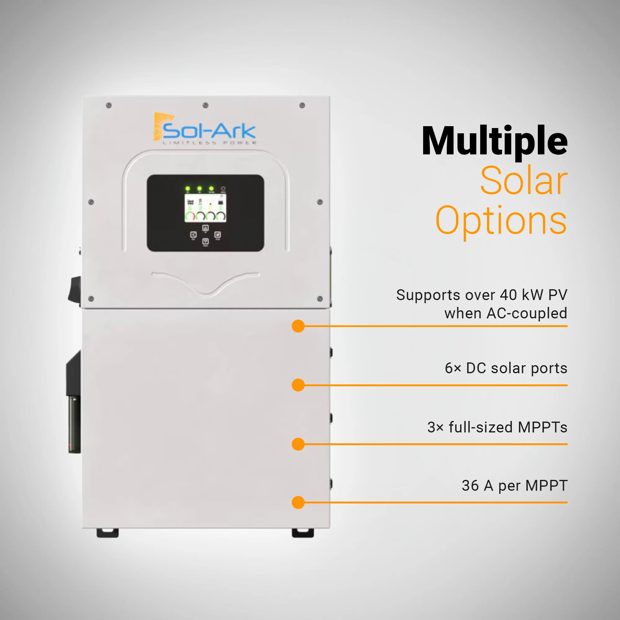 Sol-Ark 18K-2P Premium Hybrid Inverter (Limitless 18K-2P-LV) Whole-Home Backup | 18 kW Continuous / 36 kW Surge | 48 V Battery | 10-Year Warranty - Image 5