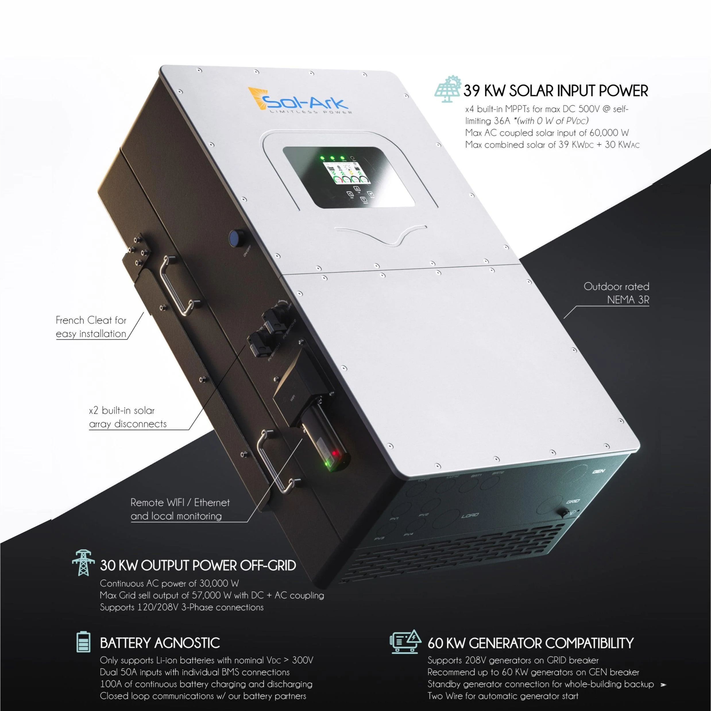 Sol-Ark 30K - 3 Phase Hybrid Inverter | All In One Inverter | For Commercial/Industrial Systems - Image 4