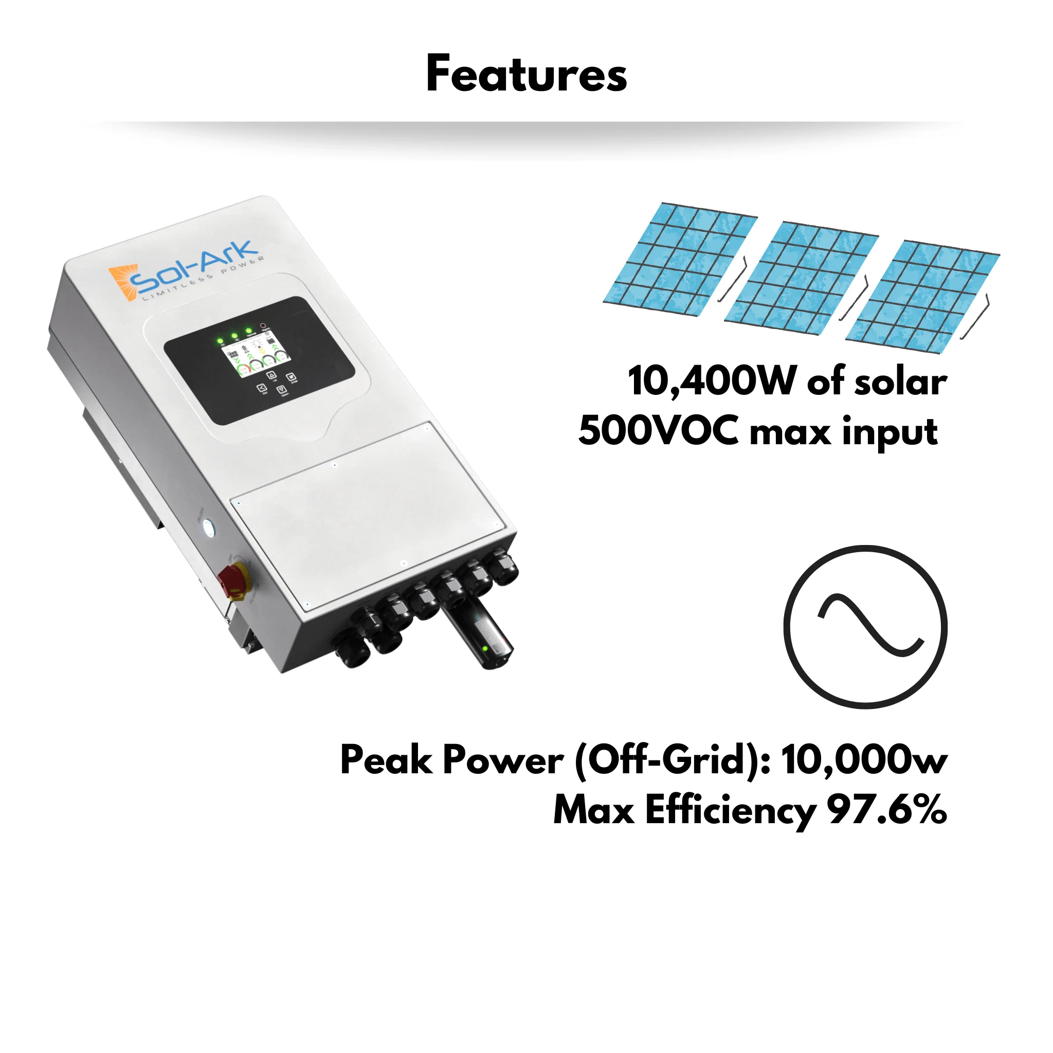 Sol-Ark 5k-1P Hybrid Inverter - Single Phase Inverter |10kw Solar Input (500VOC) | 2MPPT Controllers | For Off Grid Uses - Image 8