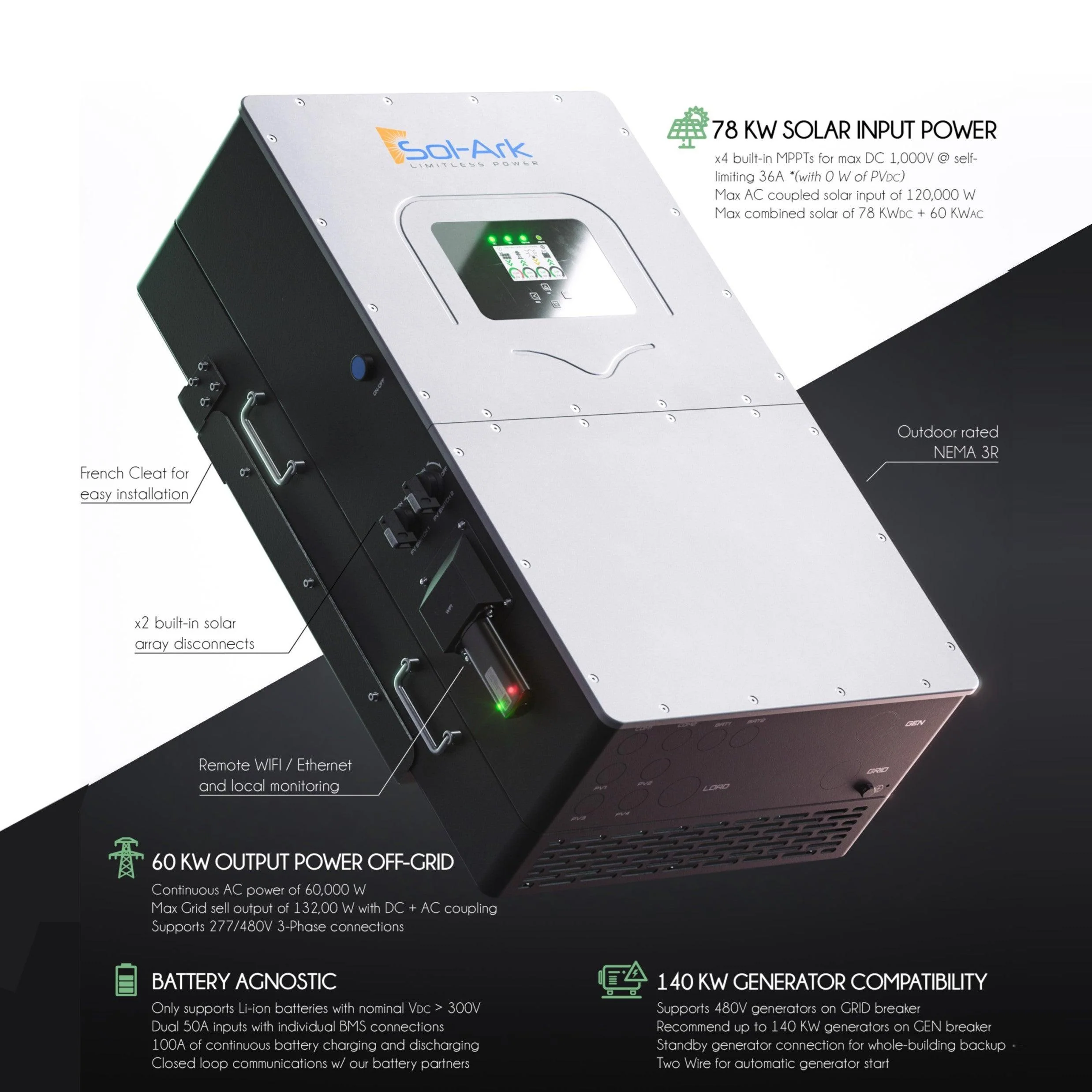 Sol-Ark 60K - 3 Phase Hybrid Inverter | W/ AC/DC Coupling & Stackable | For Commercial/Industrial Systems - Image 3