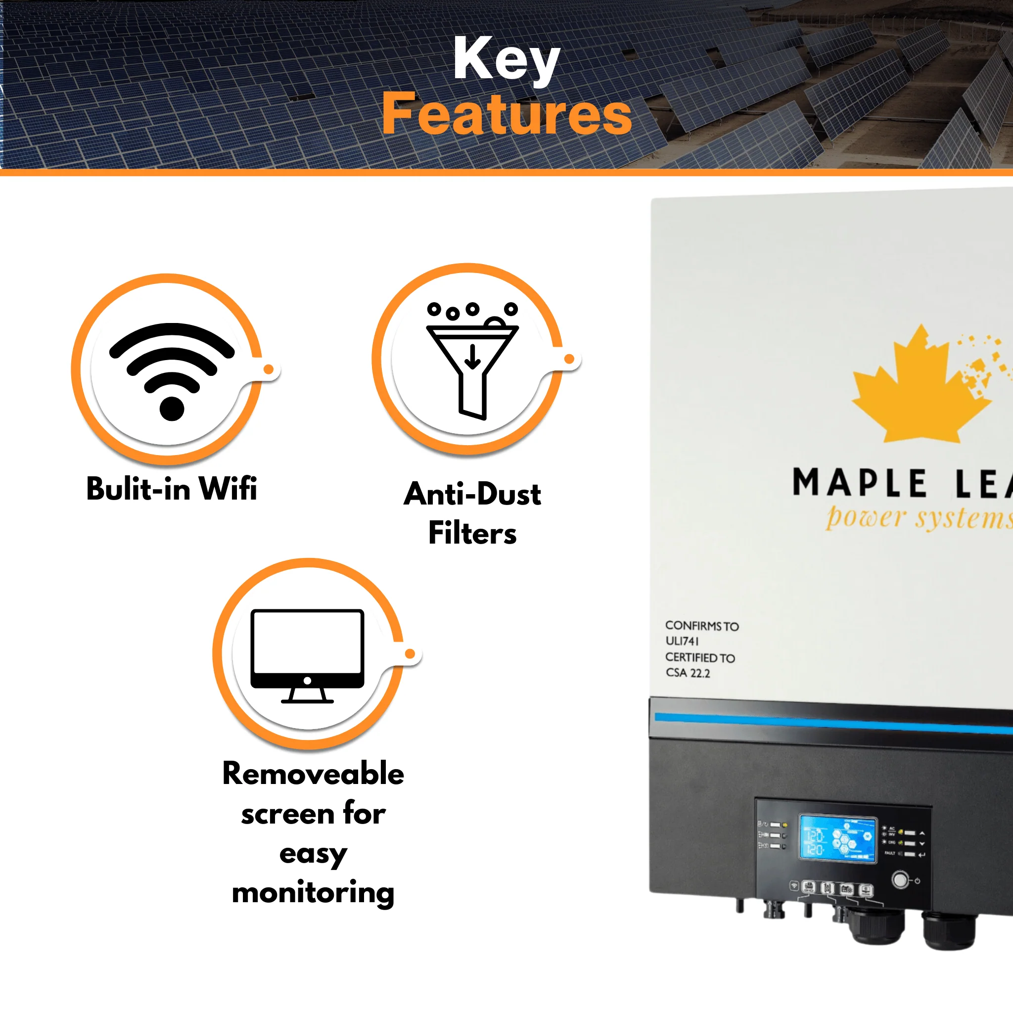 Maple Leaf 6500EX - 48 Off Grid Solar Inverter - 500 VOC | 48v 110vac | 2 Units For 220vac | Dual MPPT Solar Charger 120A | CSA Approved - Image 3