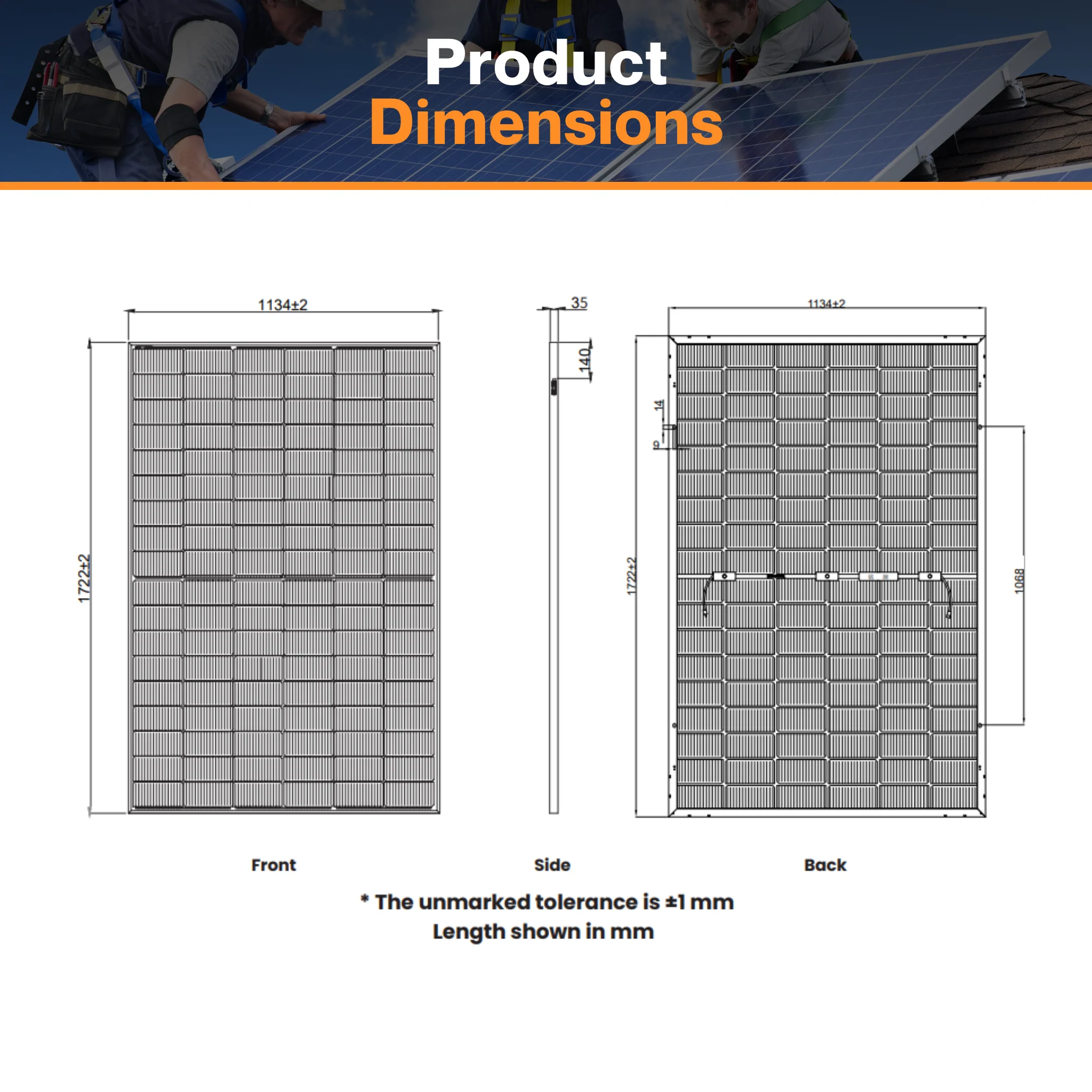 Thornova Black Bifacial Single Glass TOPCon Solar Panel TS-BBT54-425W - PALLET | Monocrystalline Cell | Aluminum Frame | IP68 Rating | Triple EL Tested - Image 3