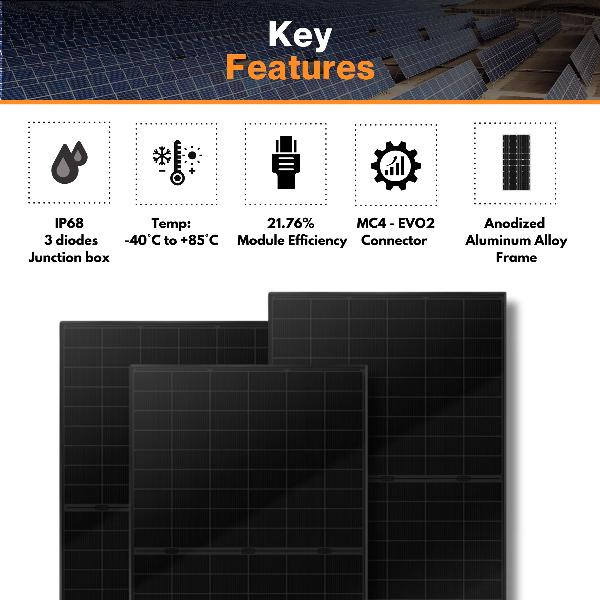 Thornova Black Bifacial Single Glass TOPCon Solar Panel TS-BBT54-425W - PALLET | Monocrystalline Cell | Aluminum Frame | IP68 Rating | Triple EL Tested - Image 7